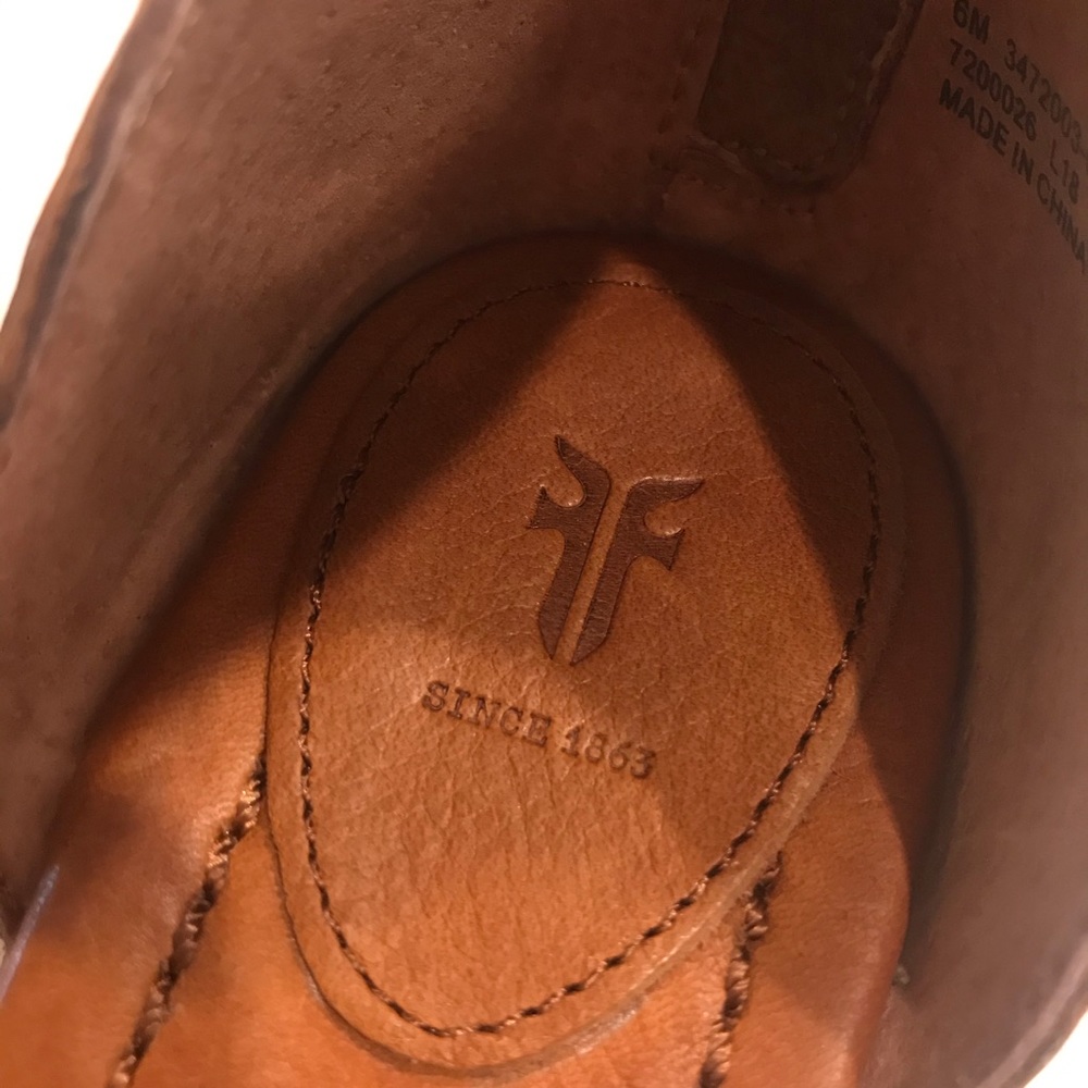 Frye Brielle Cognac Back Zip Ankle Heel Sandals - Picture 12 of 16